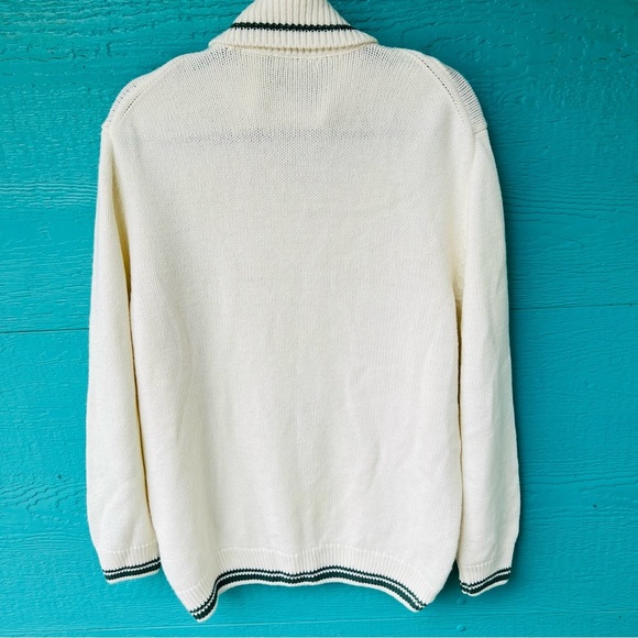 Zara White Green Stripes FOLDOVER NECK Pullover Wool Blend SIZE XL NWOT - Picture 7 of 8